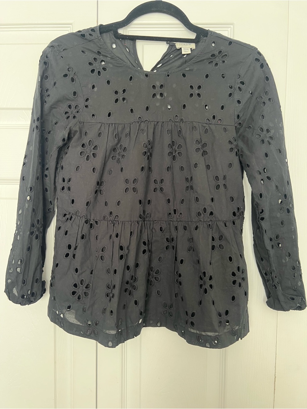 J. Crew Black Eyelet Tiered Peasant Blouse
